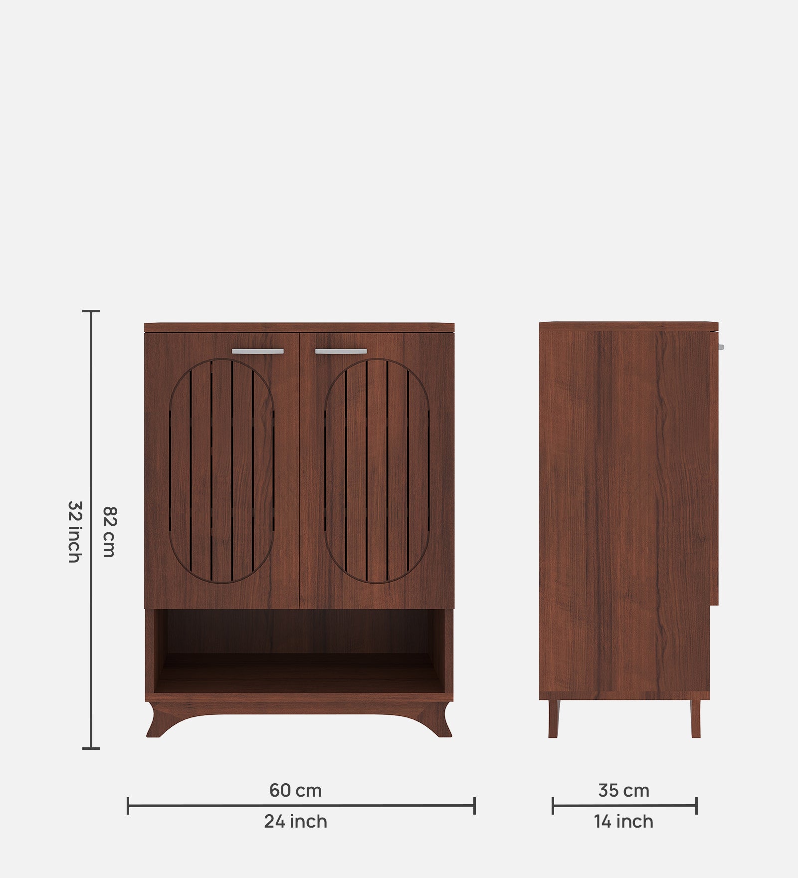 Metro Shoe Rack with Open Shelf - Walnut Finish - additional angle
