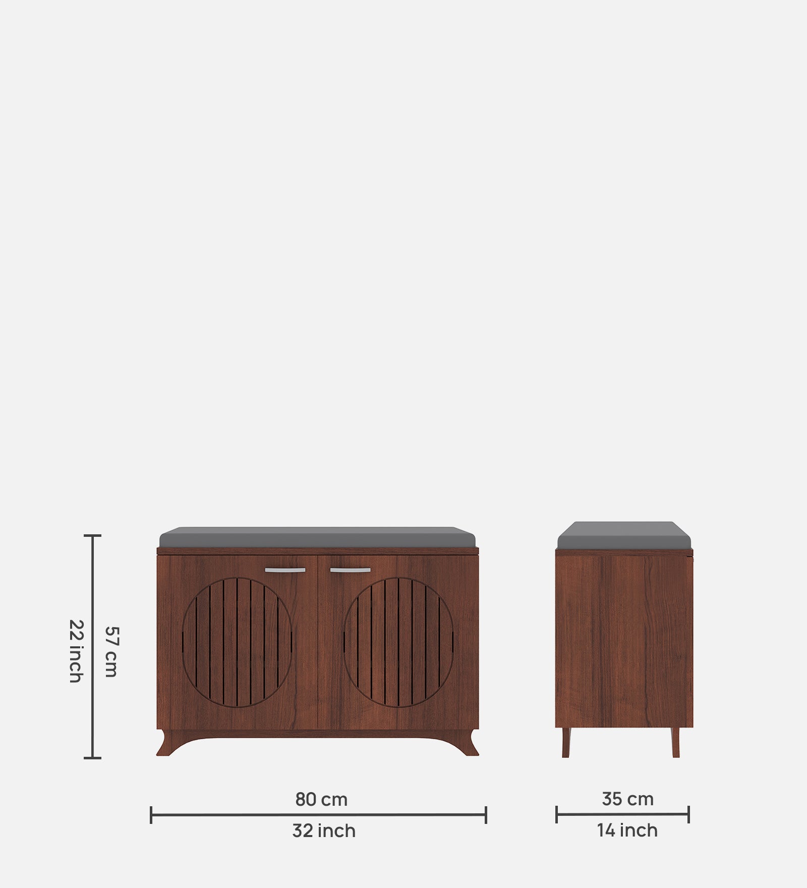 Clove 2 Door Shoe Rack with Seating - Walnut Finish - additional angle 4
