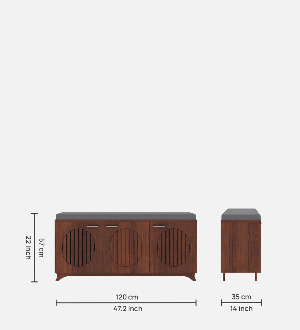 Gladiolus Three Door Shoe Racks in Walnut Colour with Seating - additional angle 8