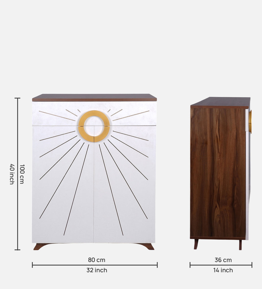 Aster 16-Pairs 2 Door Shoe Cabinet with Drawer | White Finish