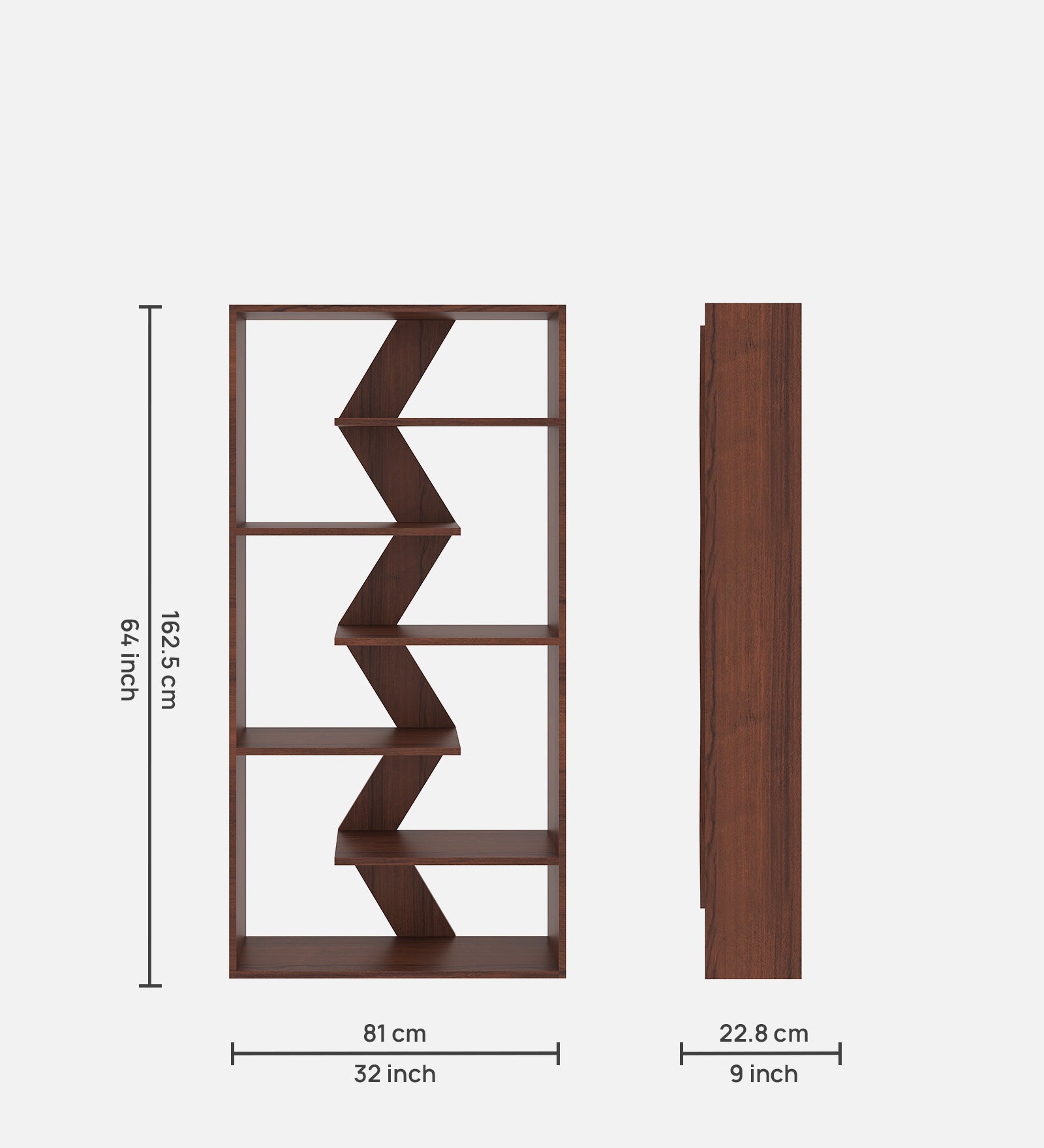 Cassia Tall Bookshelf - Walnut Finish, Slim Design - additional angle 5
