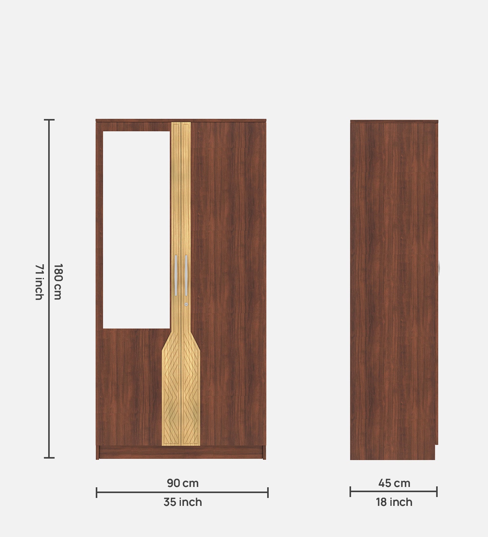 Eco 2 Door Wardrobe with Mirror - Walnut & Natural Wood