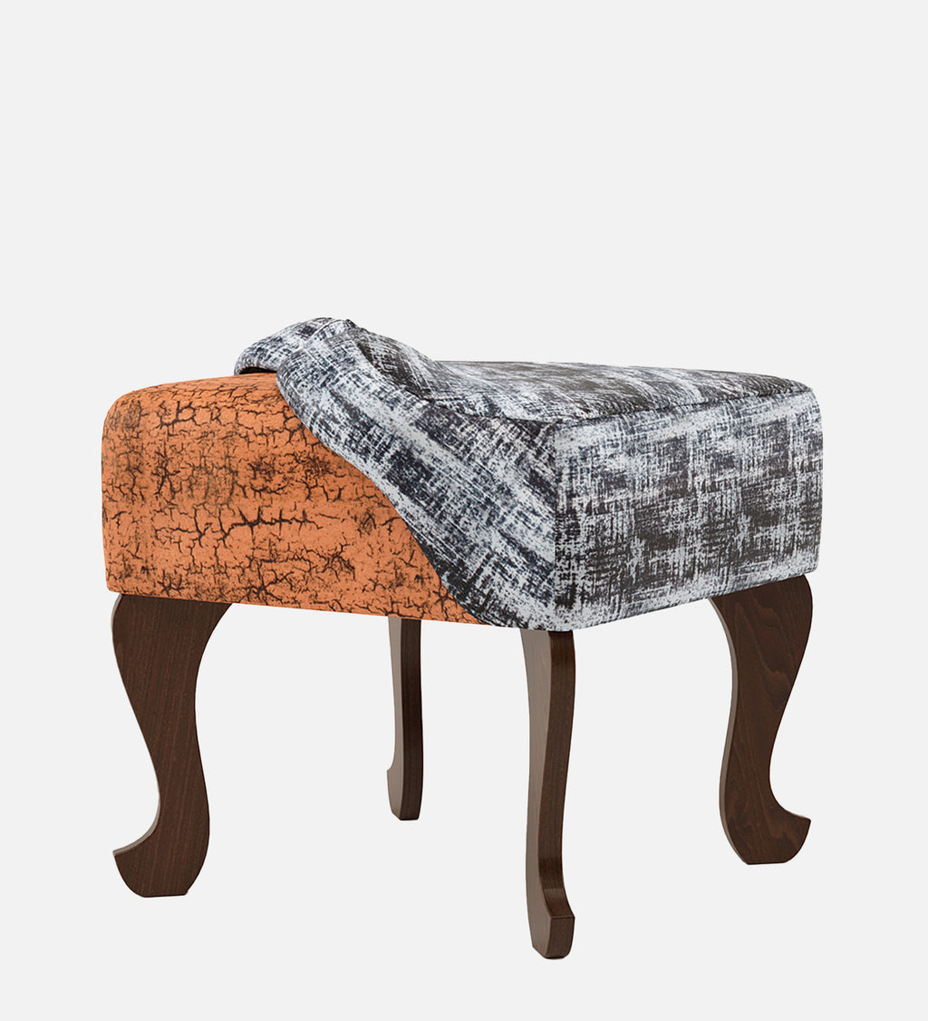 Assam Fabric Seating Ottoman - Walnut Finish - additional angle