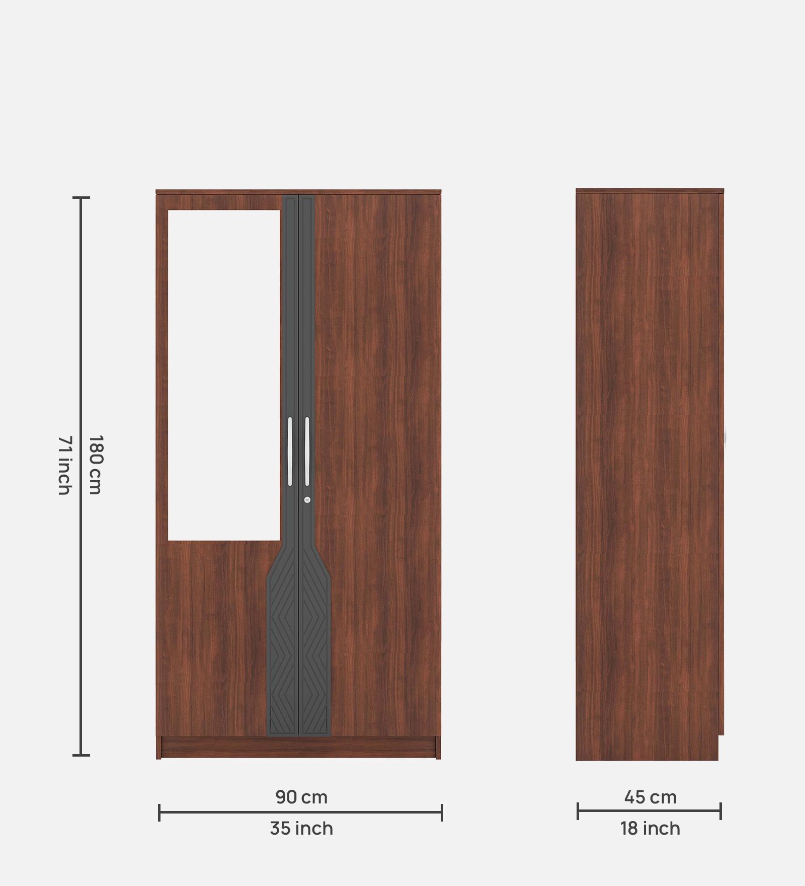 Coral 2 Door Wardrobe with Mirror - Walnut & Grey