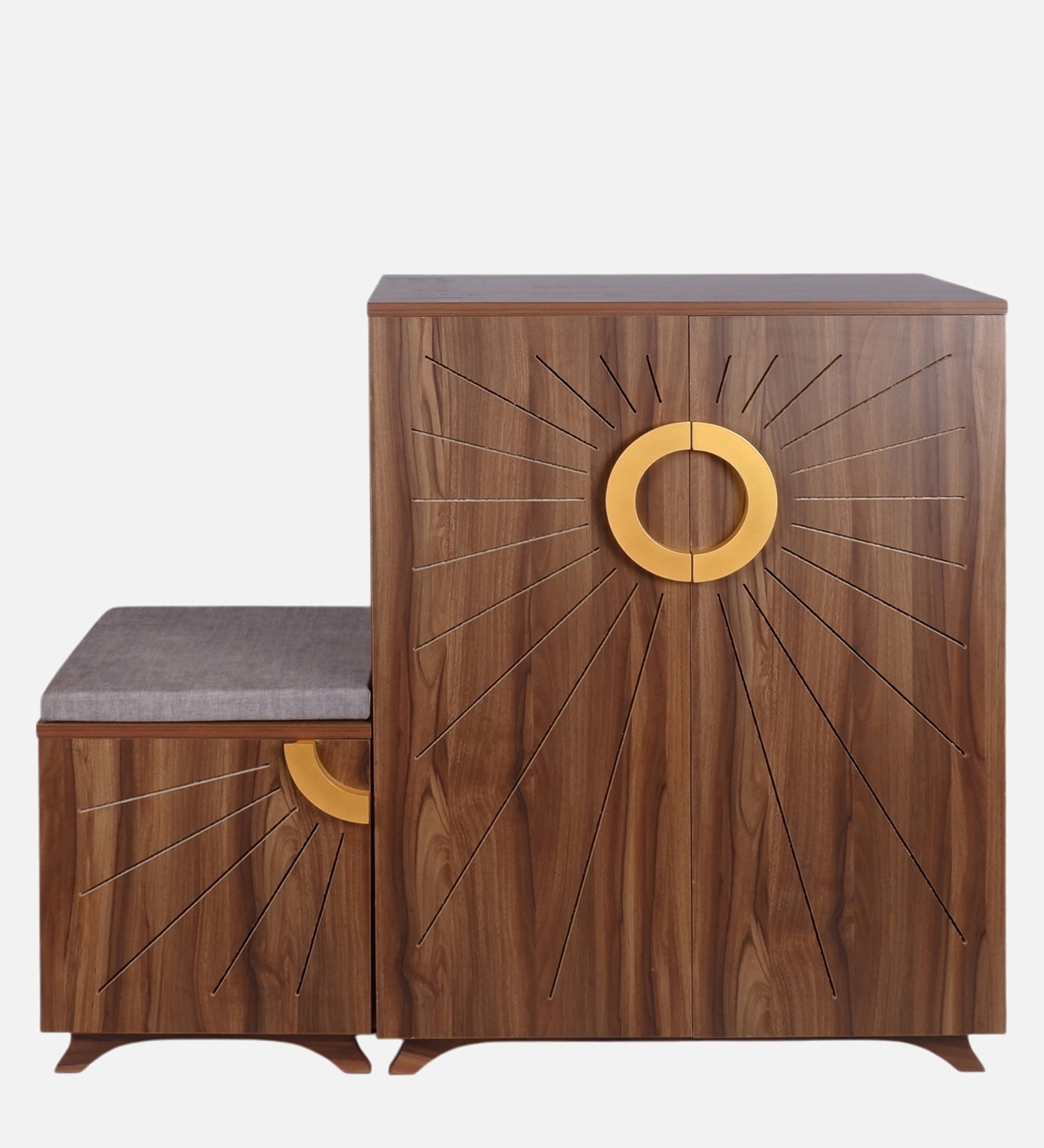 Ariel 23-Pairs 3 Door Shoe Cabinet with Seating | Walnut Finish