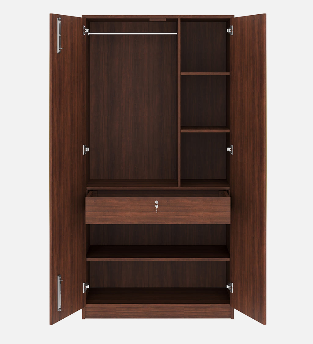 Ozone 2 Door Wardrobe - Walnut & Natural Wood Finish - additional angle