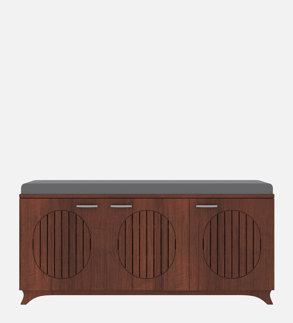 Gladiolus Three Door Shoe Racks in Walnut Colour with Seating - additional angle 2