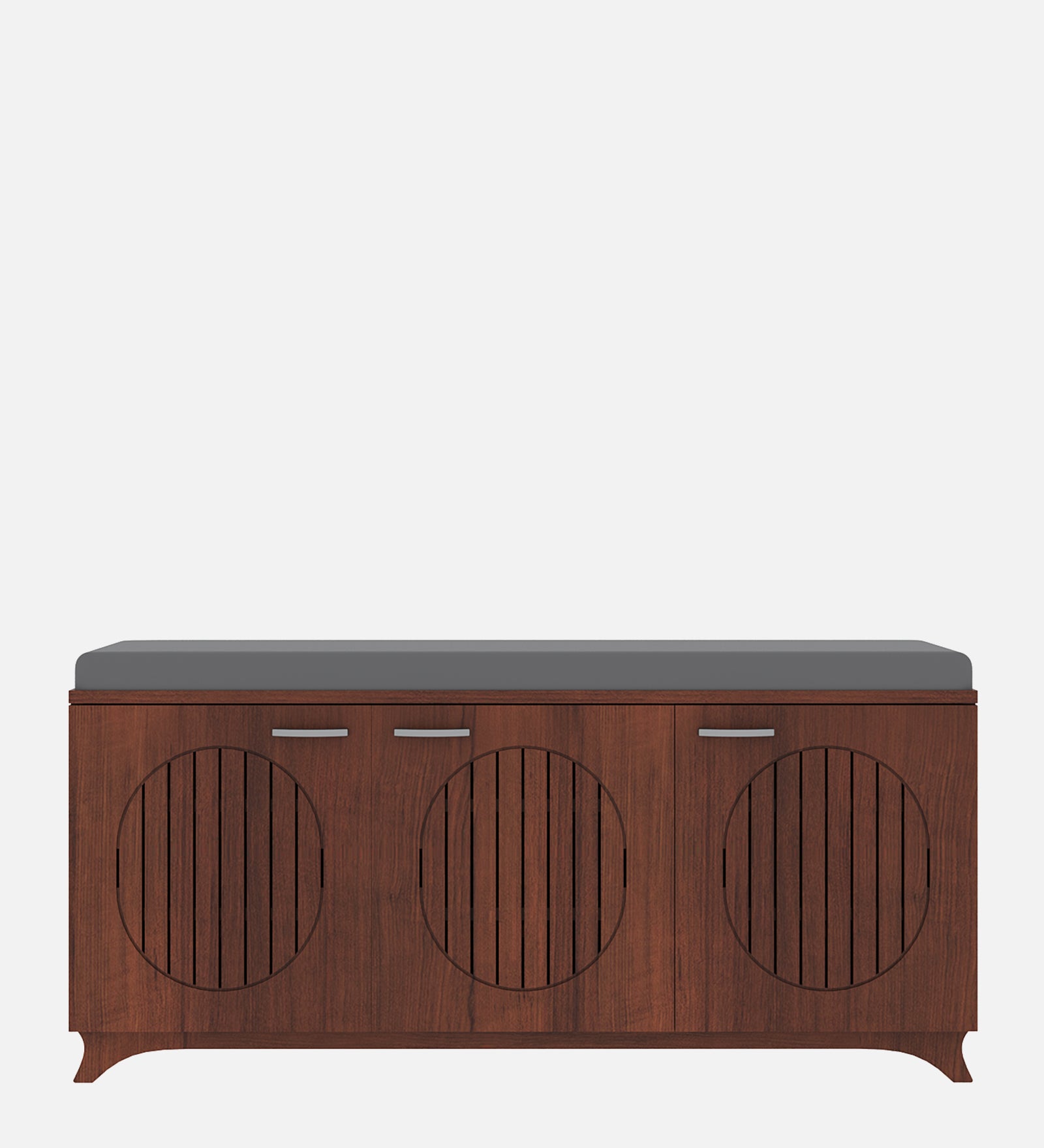 Gladiolus Three Door Shoe Racks in Walnut Colour with Seating - additional angle 2