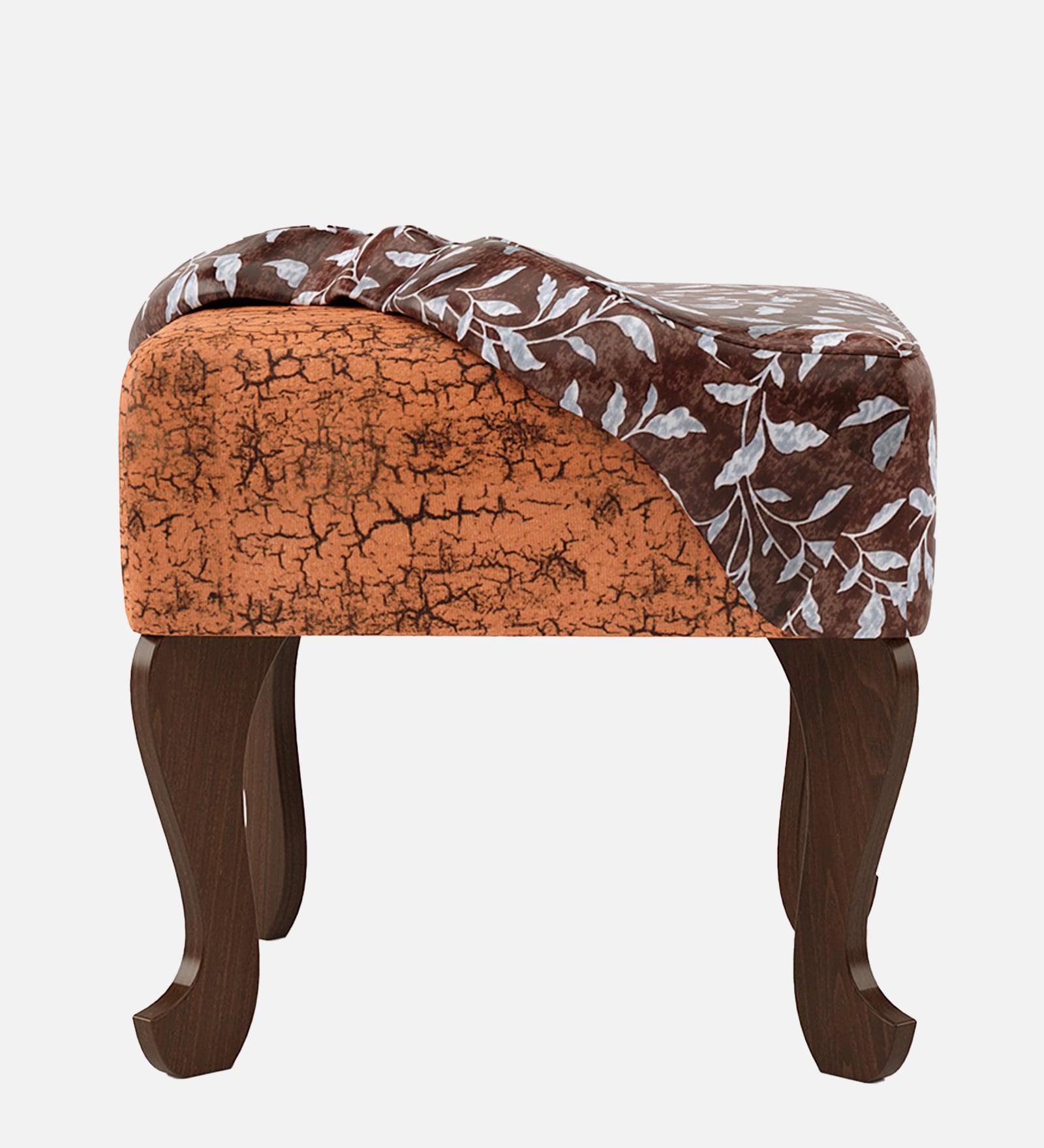 Butterfly-Shaped Ottoman - Walnut Finish with Shelves - additional angle 2