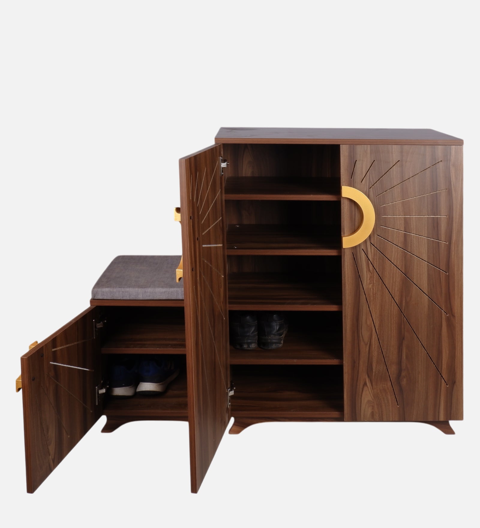 Ariel 23-Pairs 3 Door Shoe Cabinet with Seating | Walnut Finish