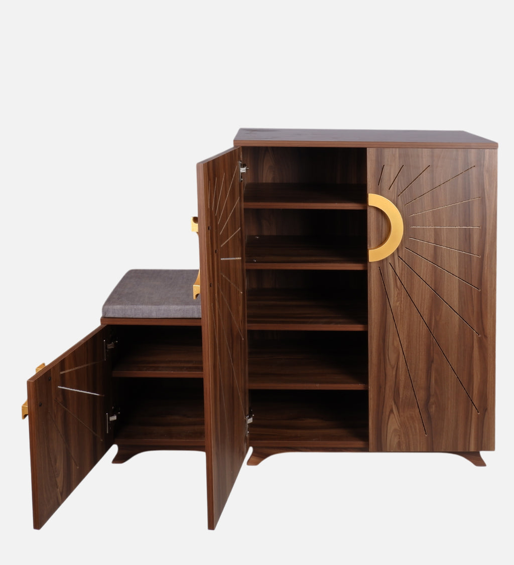 Ariel 23-Pairs 3 Door Shoe Cabinet with Seating | Walnut Finish