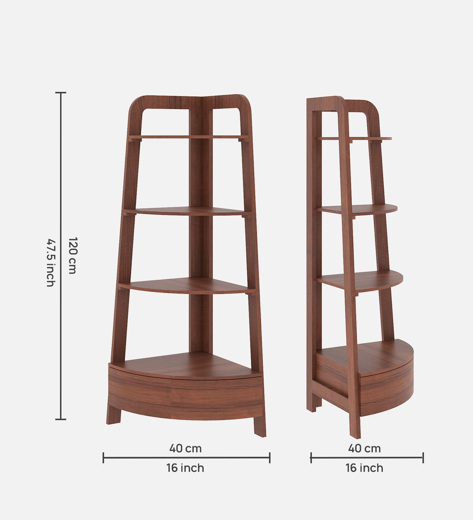 Lotus Engineered Wood Bookshelf - Walnut Finish Wall Shelf - additional angle 4