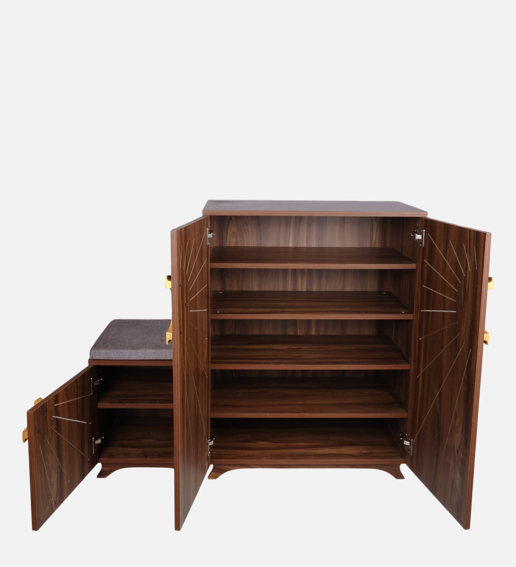 Ariel 23-Pairs 3 Door Shoe Cabinet with Seating | Walnut Finish