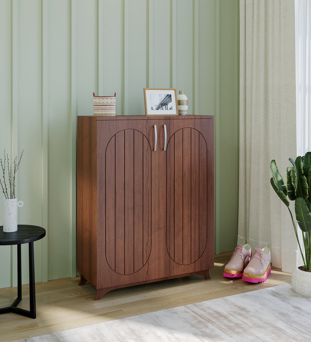 Alvo Tilt-Out Shoe Rack - Walnut Finish - additional angle 3