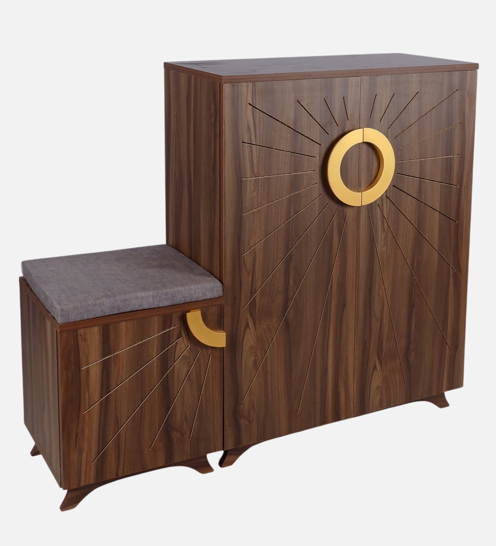 Ariel 23-Pairs 3 Door Shoe Cabinet with Seating | Walnut Finish
