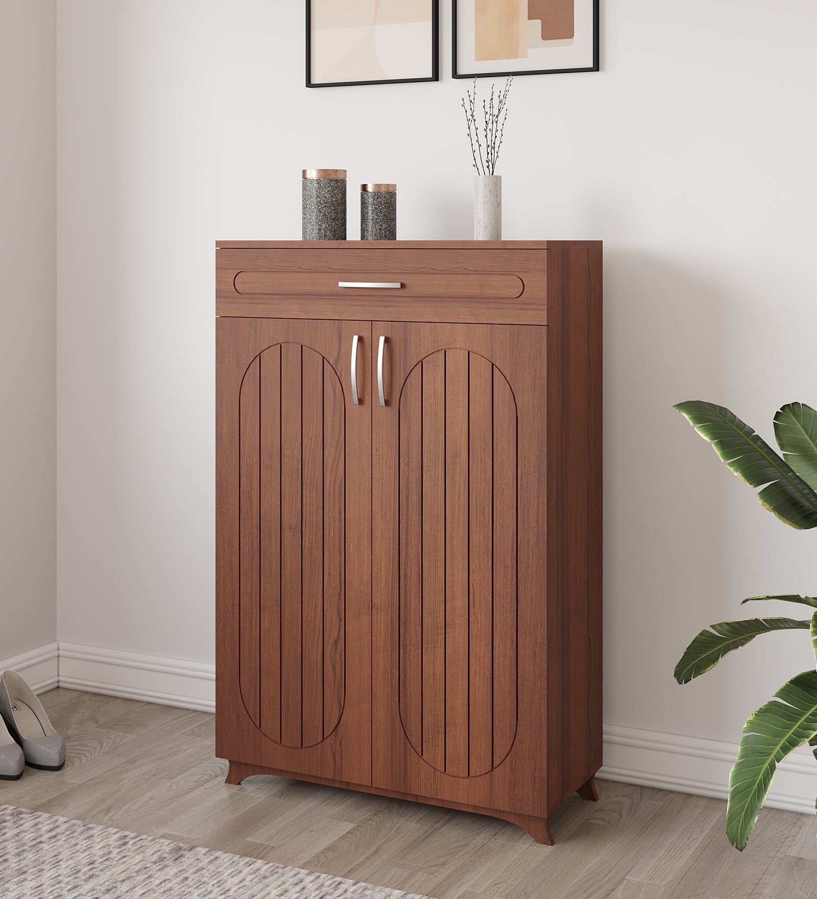 Pipevine Shoe Rack with Drawer - Walnut Finish - additional angle 4