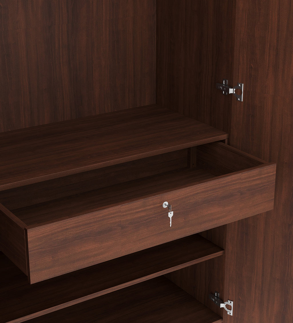 Opera 2 Door Wardrobe - Walnut & Natural Wood Finish - additional angle 3