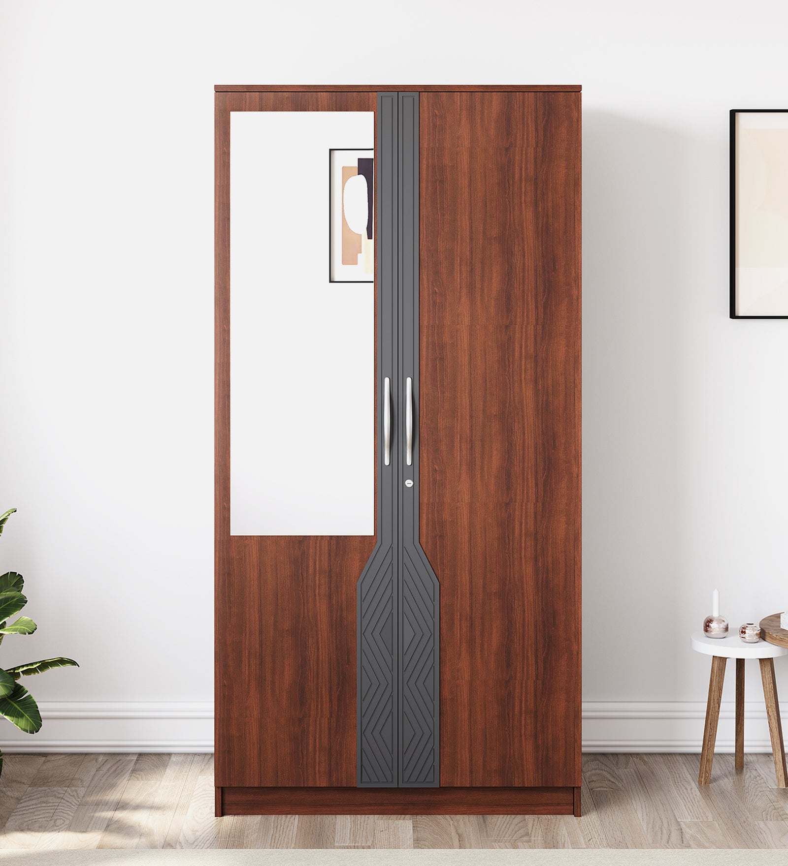 Maya 2 Door Wardrobe with Mirror - Walnut & Grey Finish