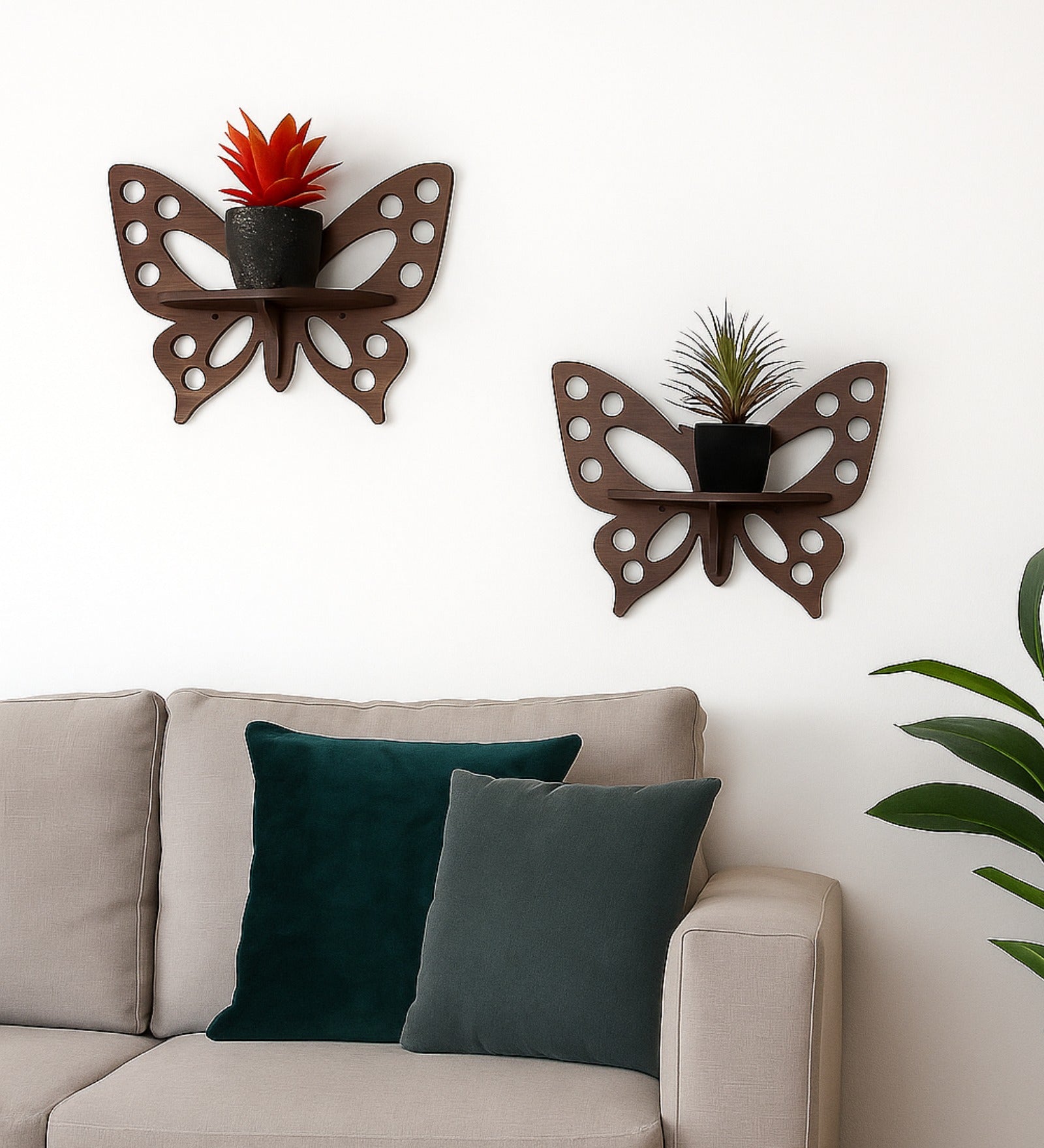 Butterfly Wall Shelf Set of Two - Walnut Finish