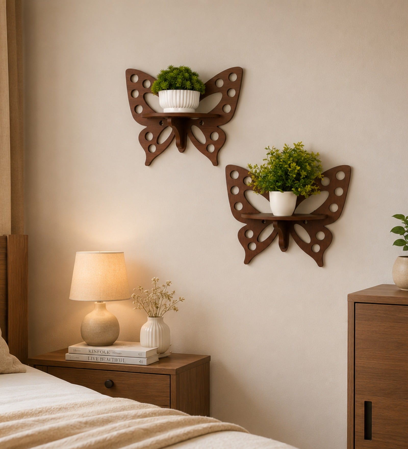 Butterfly Wall Shelf Set of Two - Walnut Finish - additional angle 3
