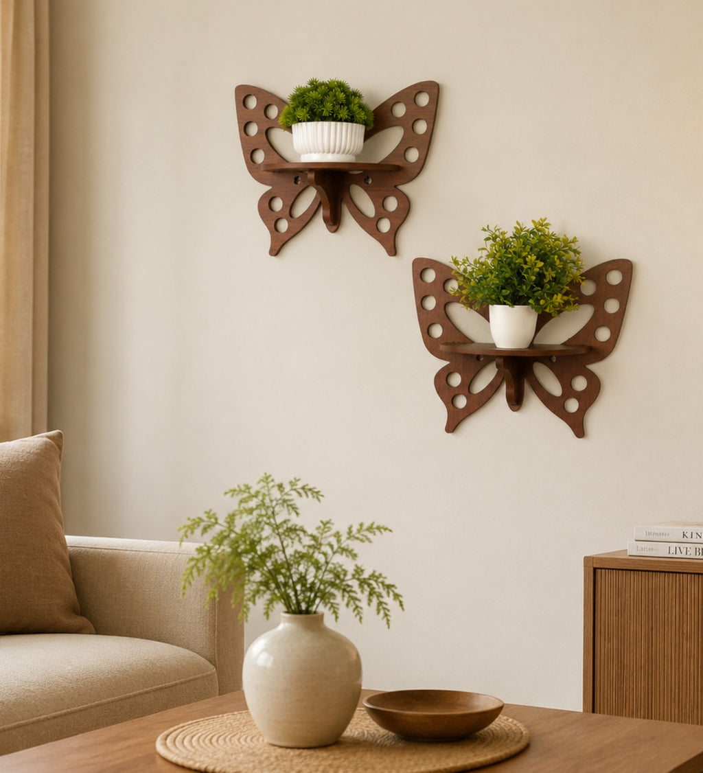 Butterfly Wall Shelf Set of Two - Walnut Finish - additional angle 4