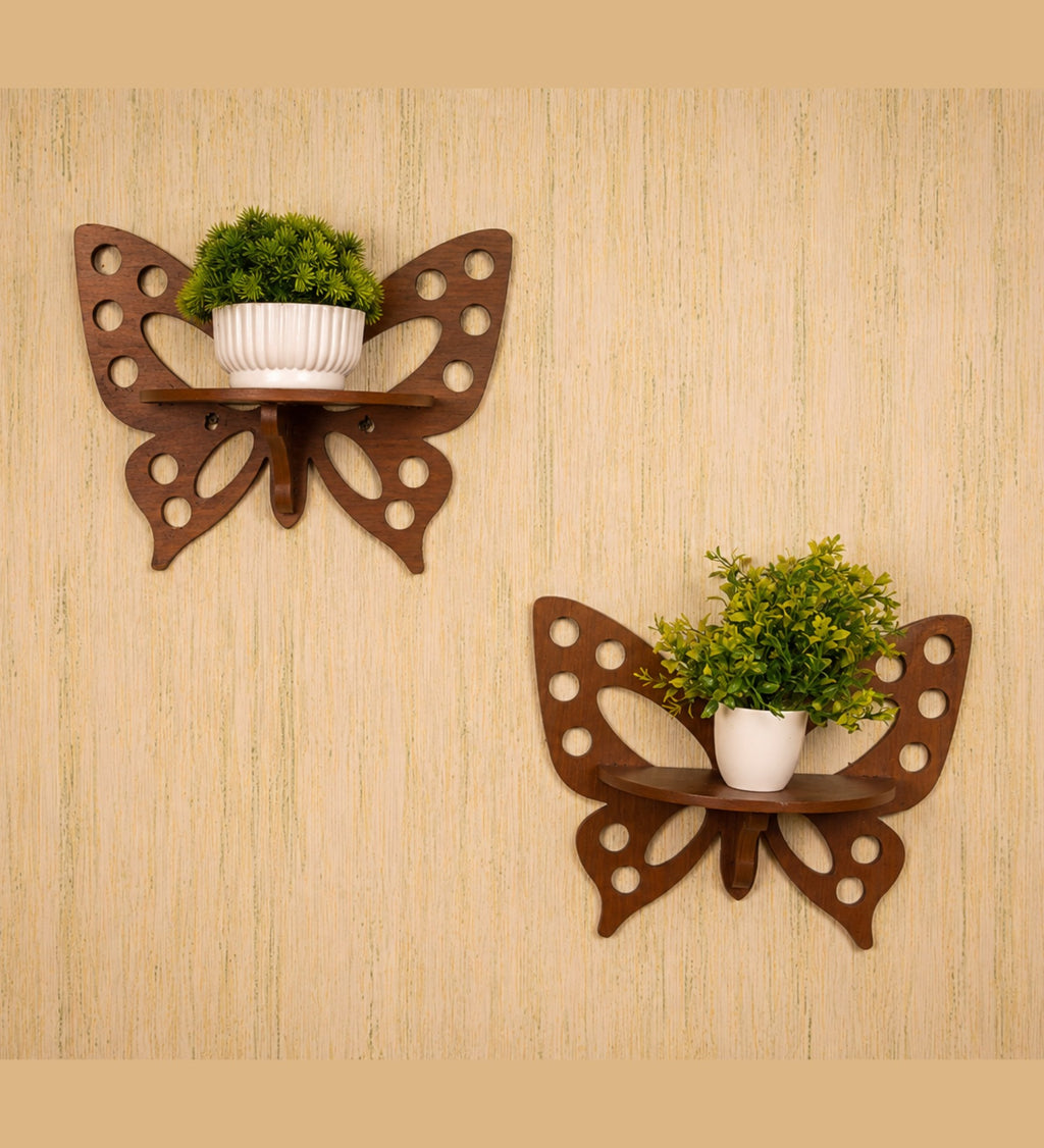 Butterfly Wall Shelf Set of Two - Walnut Finish - additional angle 5