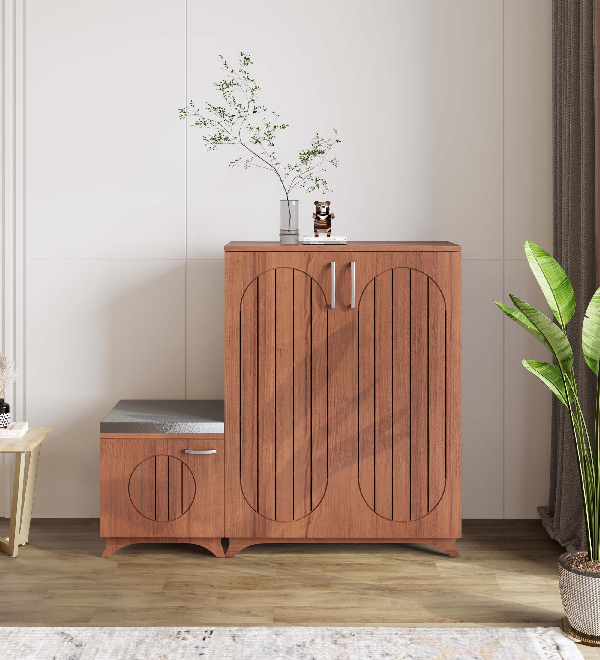 Oscar Shoe Rack with Seating - Walnut Finish