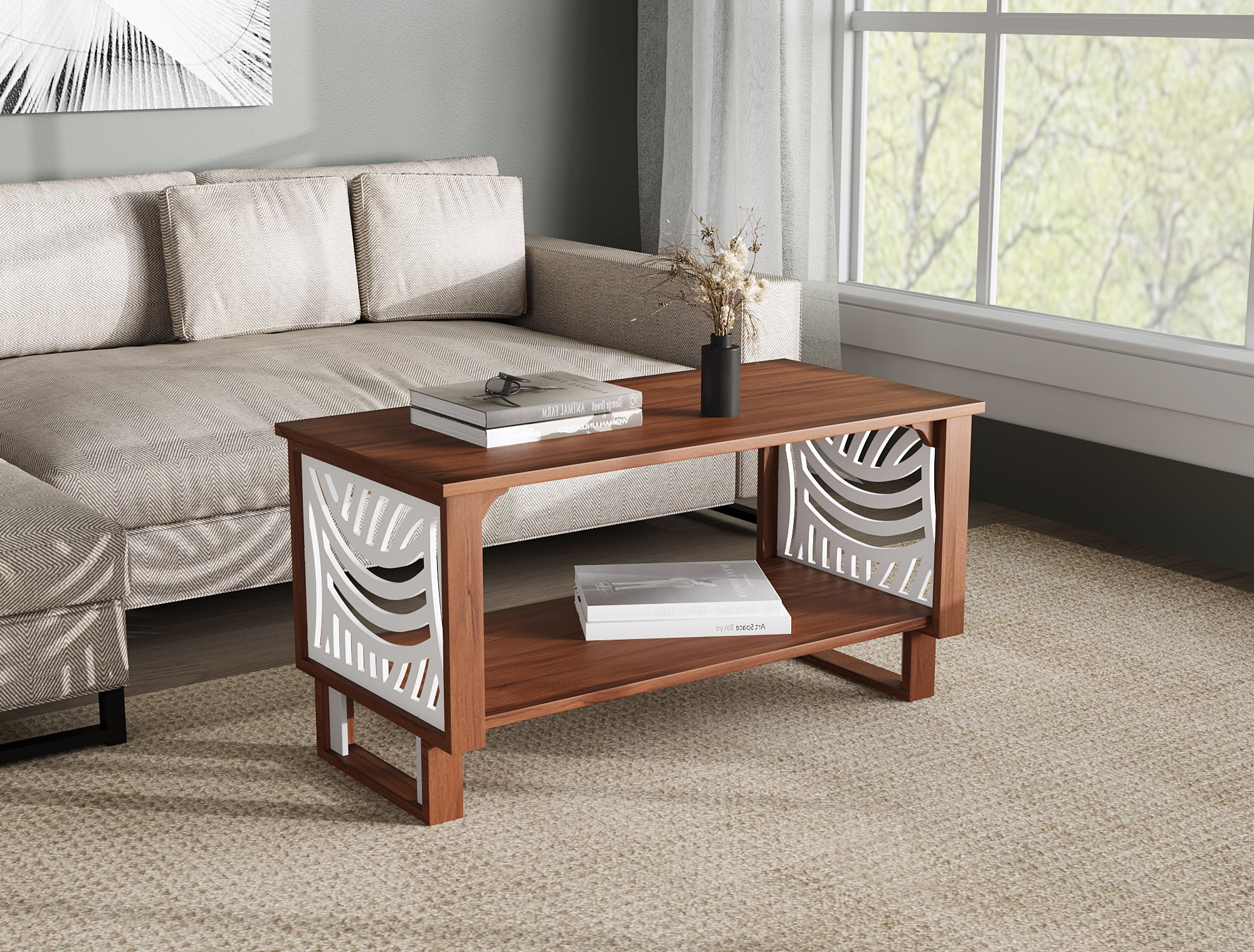 RayTrees Naira Coffee Table | Walnut Finish Centre Table