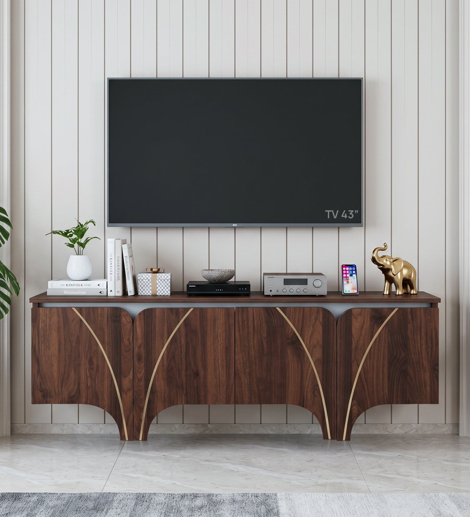 RayTrees Curved Panel TV Unit | Wood Finish