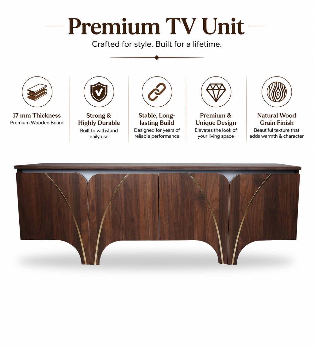 RayTrees Curved Panel TV Unit | Wood Finish