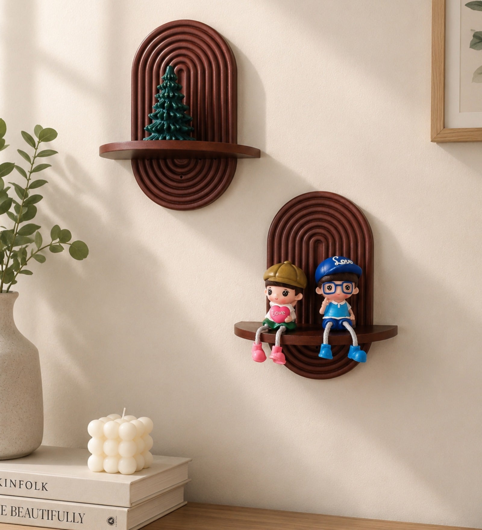 Carved Wall Shelf - Walnut Finish