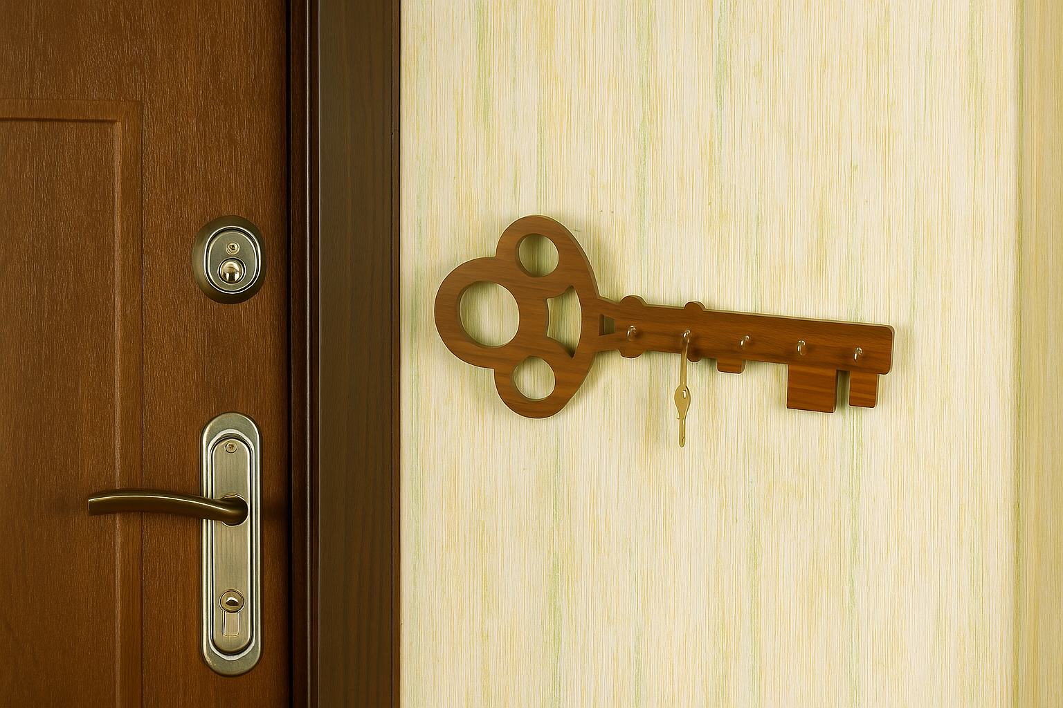 Wooden Key Holder - Walnut Finish, Doubles as Table - feature highlight graphic