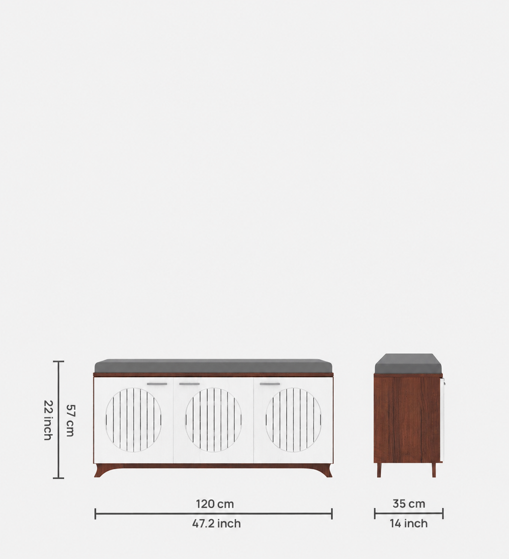 RayTrees Gladiolus 3 Door Shoe Rack with Seating | Walnut &amp; White
