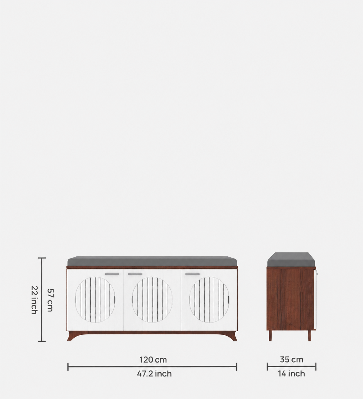 RayTrees Gladiolus 3 Door Shoe Rack with Seating | Walnut &amp; White