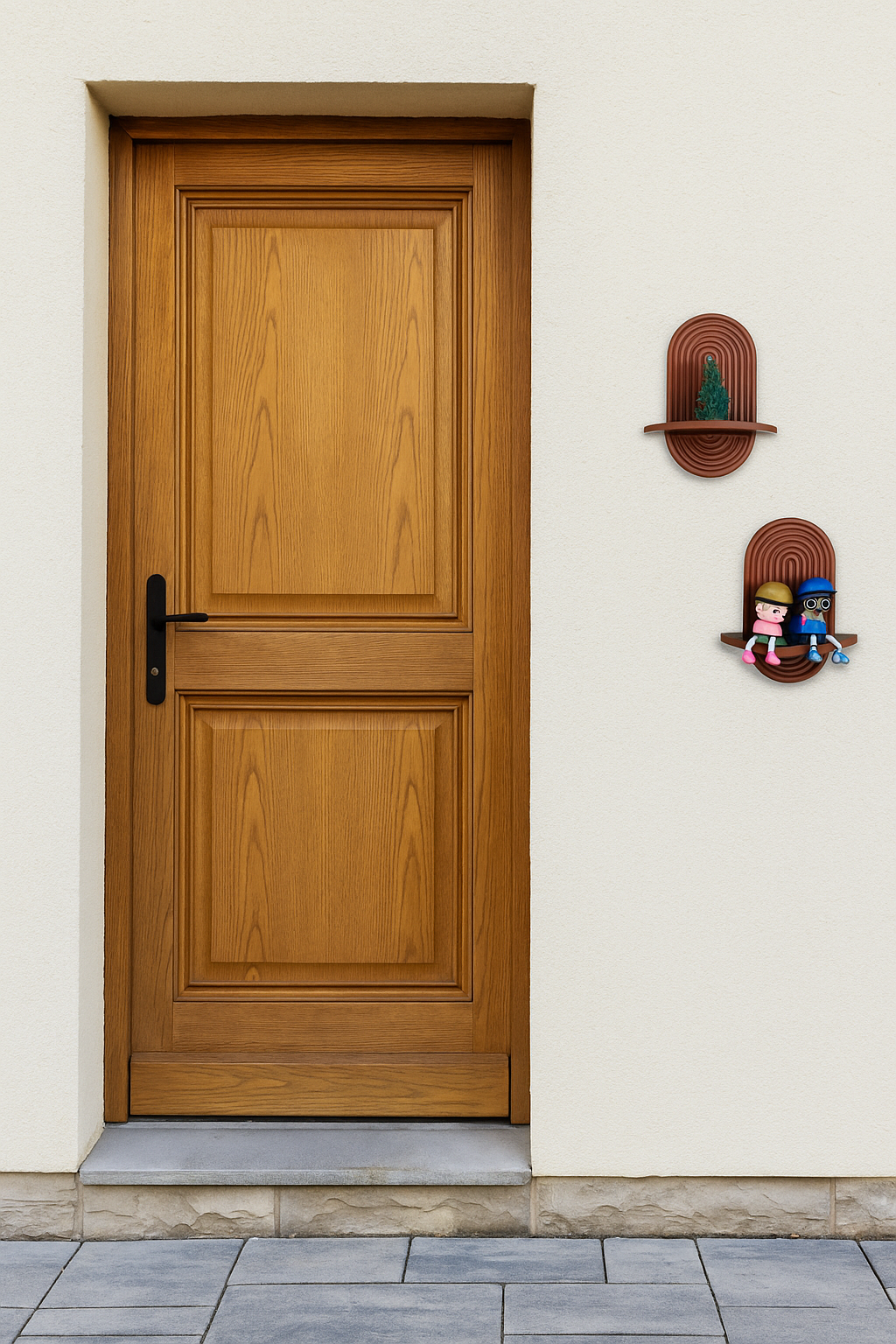 Carved Wall Shelf - Walnut Finish - feature highlight graphic 2