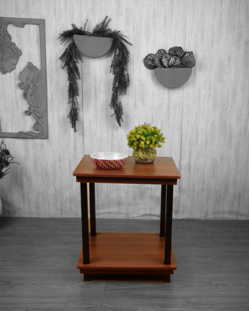 Valeria End Table - Walnut Finish Side Table - additional angle