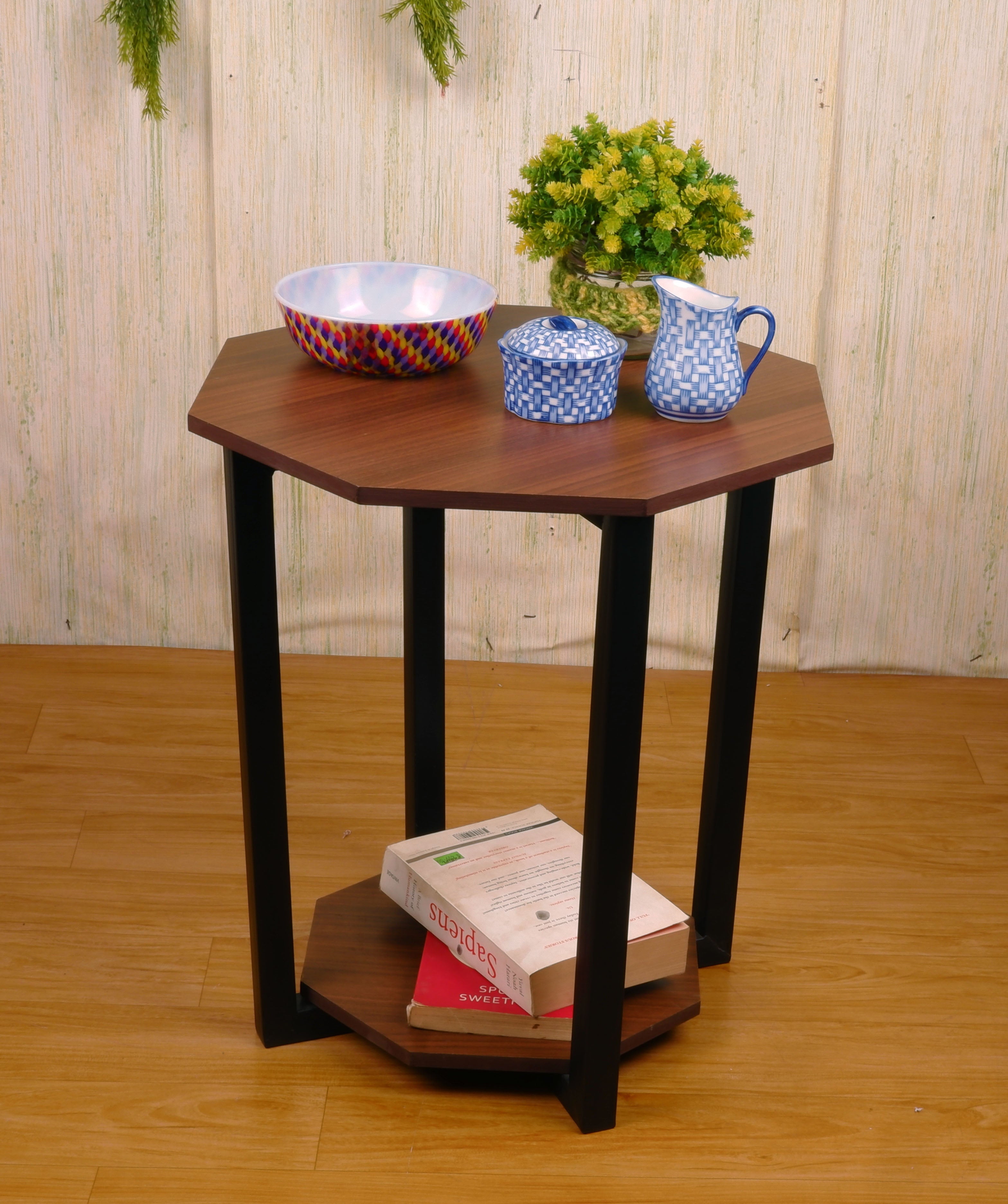 Octagonal End Table - Teak Finish Magazine Table - additional angle