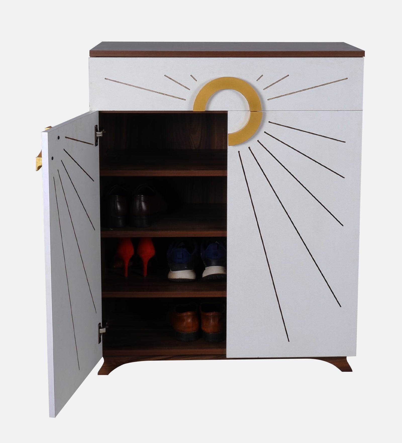 Aster 16-Pairs 2 Door Shoe Cabinet with Drawer | White Finish