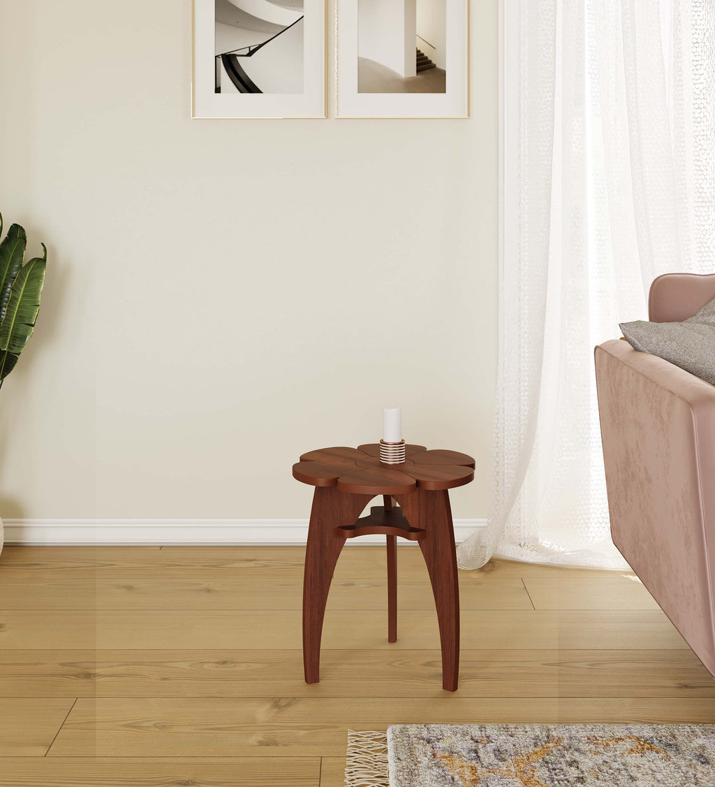 Flower End Table - Walnut Finish Side Table - additional angle