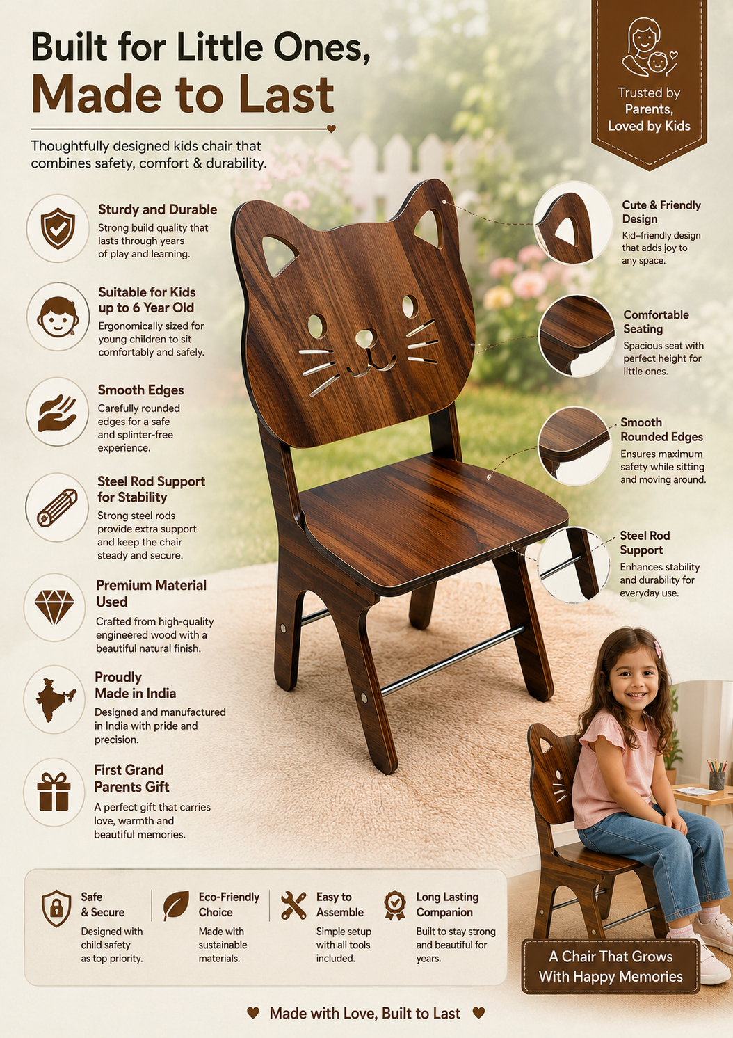 Kids Wooden Chair - Yellow, Ages Up to 6 Years - feature highlight graphic 2