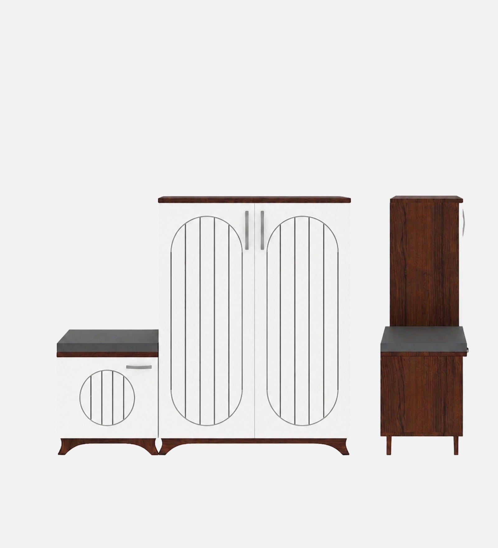 RayTrees Oscar Shoe Rack with Seating | Walnut &amp; White