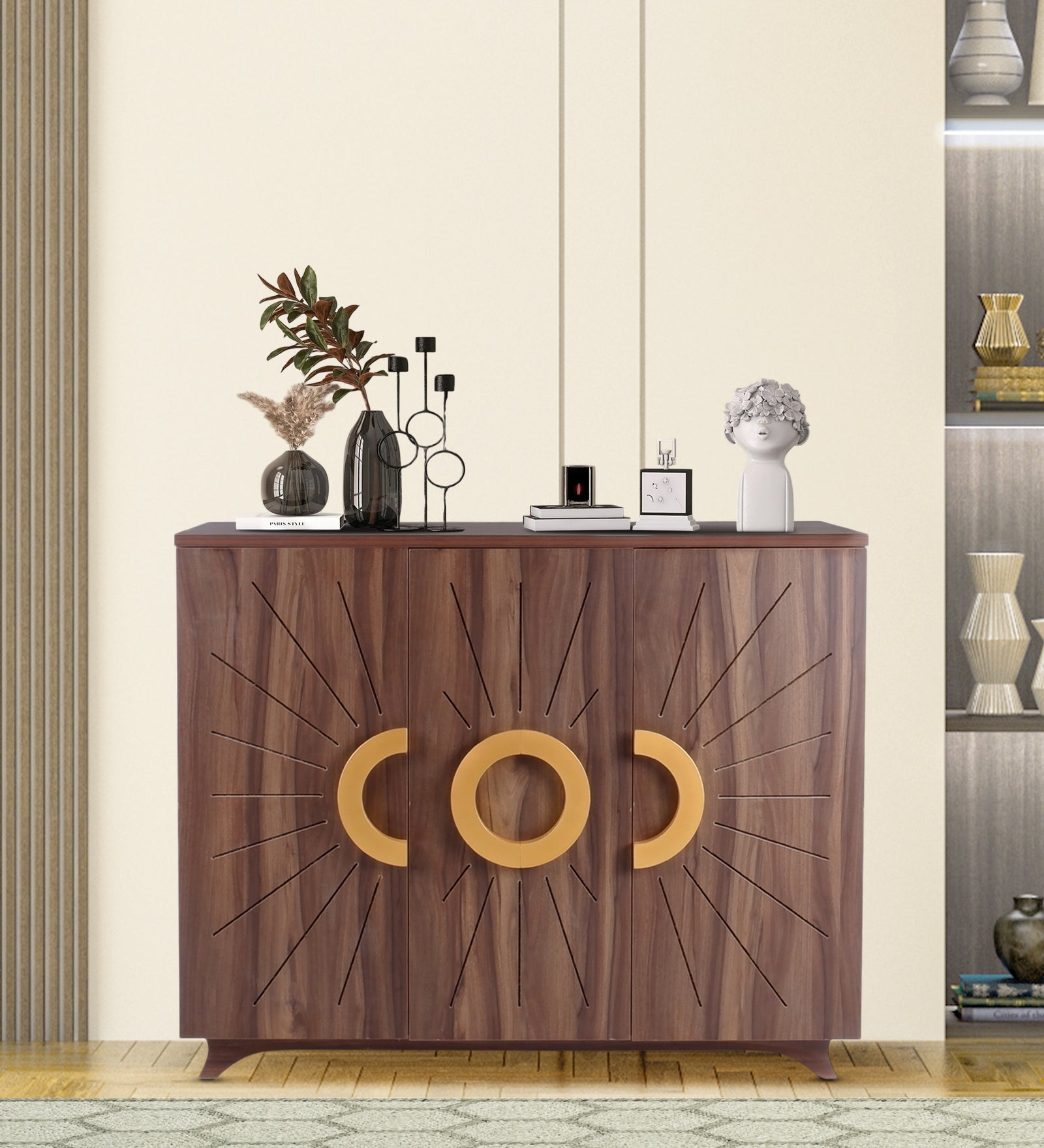 Atlas 22-Pairs 3 Door Shoe Cabinet | Walnut Finish