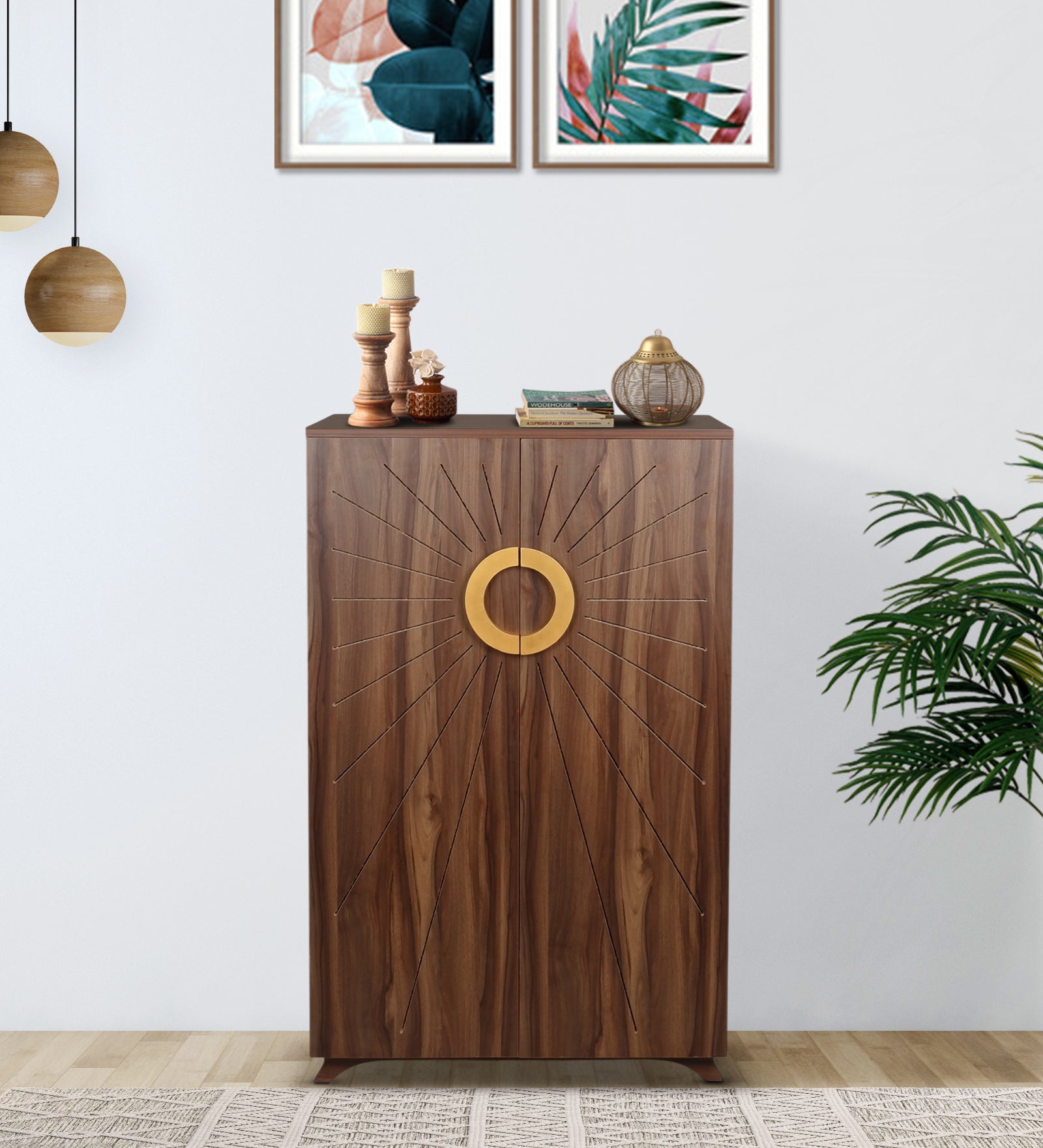 Astra 24-Pairs 2 Door Shoe Cabinet | Walnut Finish
