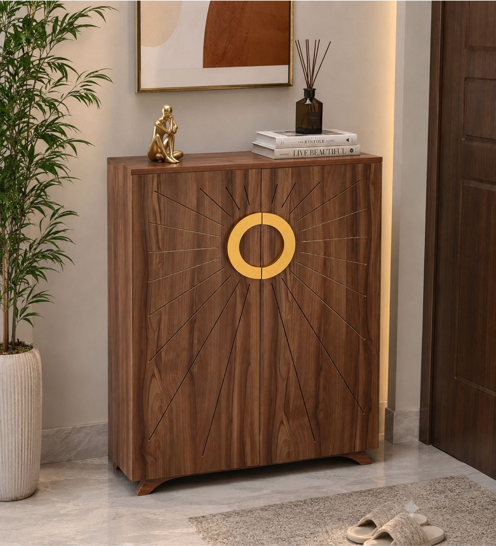 Aurora 20-Pairs Tilt-Out Shoe Cabinet | Walnut Finish
