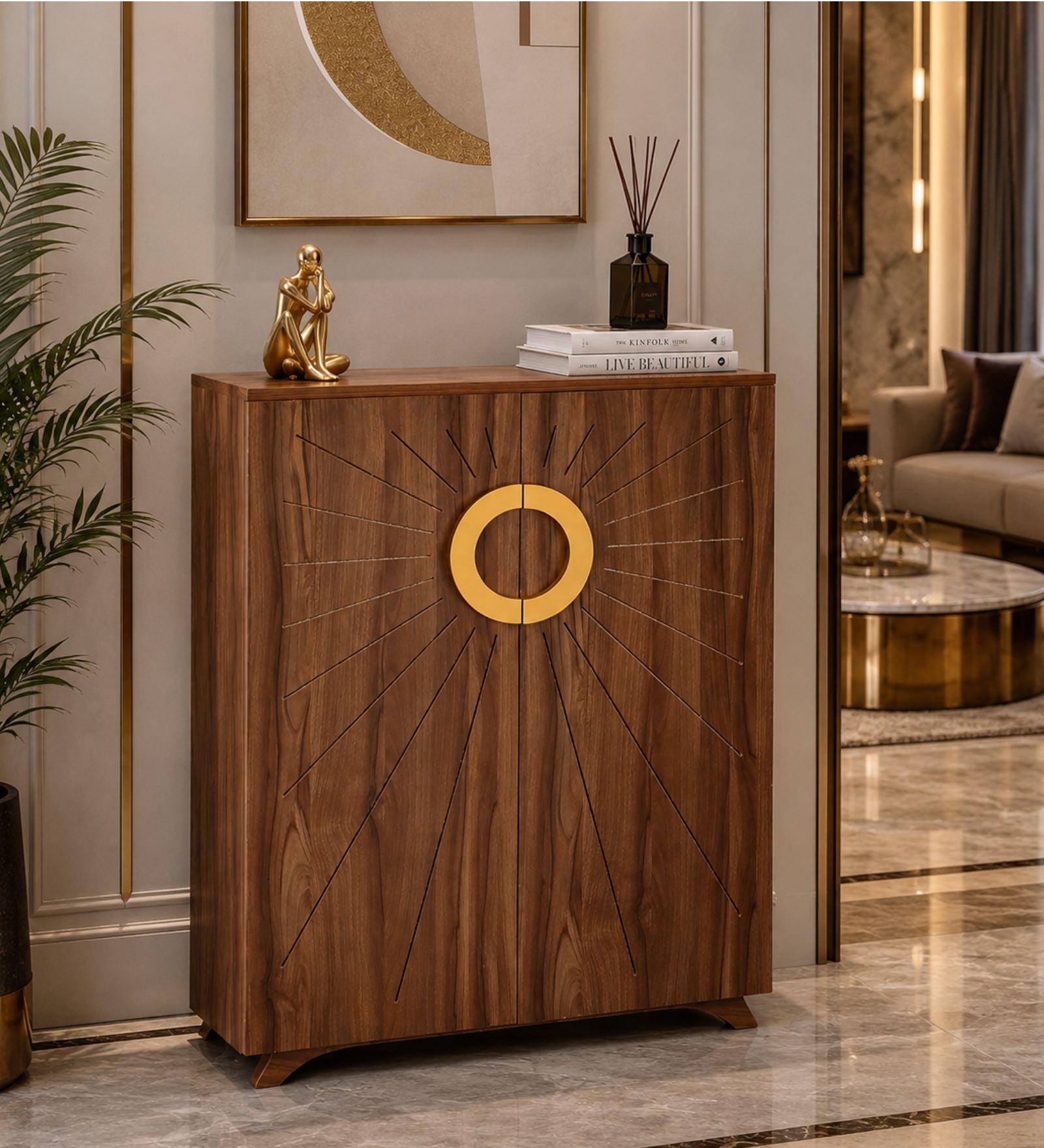 Aurora 20-Pairs Tilt-Out Shoe Cabinet | Walnut Finish