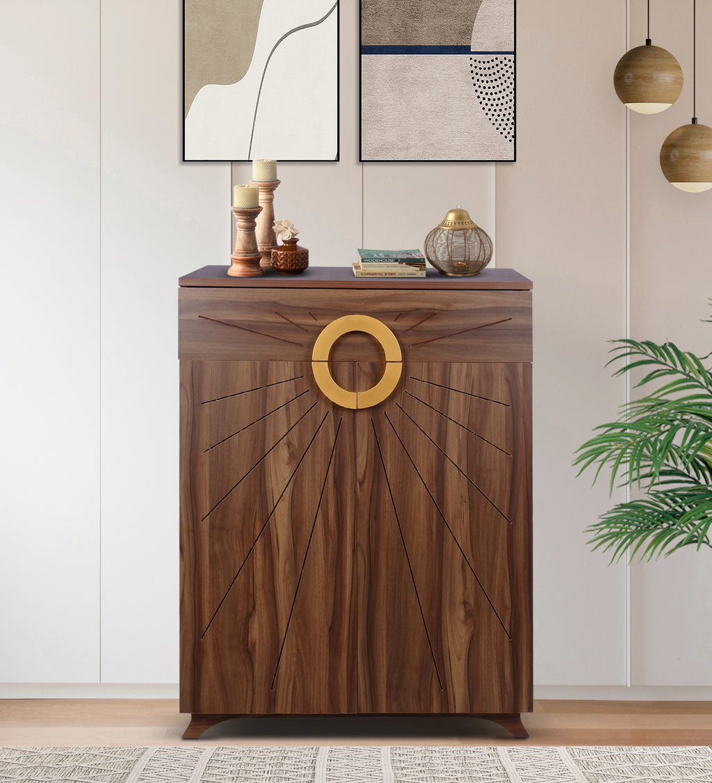 Aster 16-Pairs 2 Door Shoe Cabinet with Drawer - Walnut Finish - additional angle 4