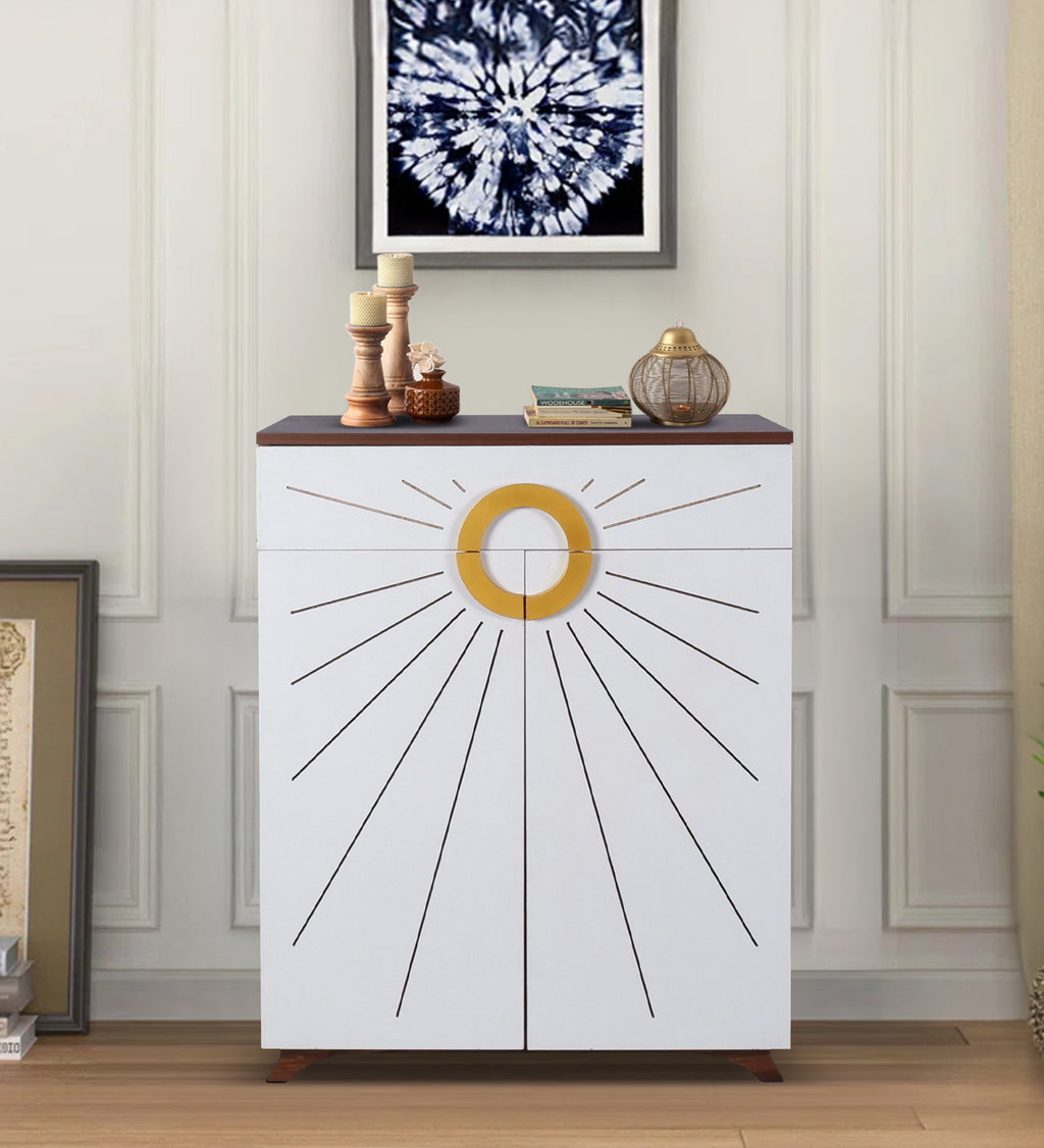 Aster 16-Pairs 2 Door Shoe Cabinet with Drawer | White Finish