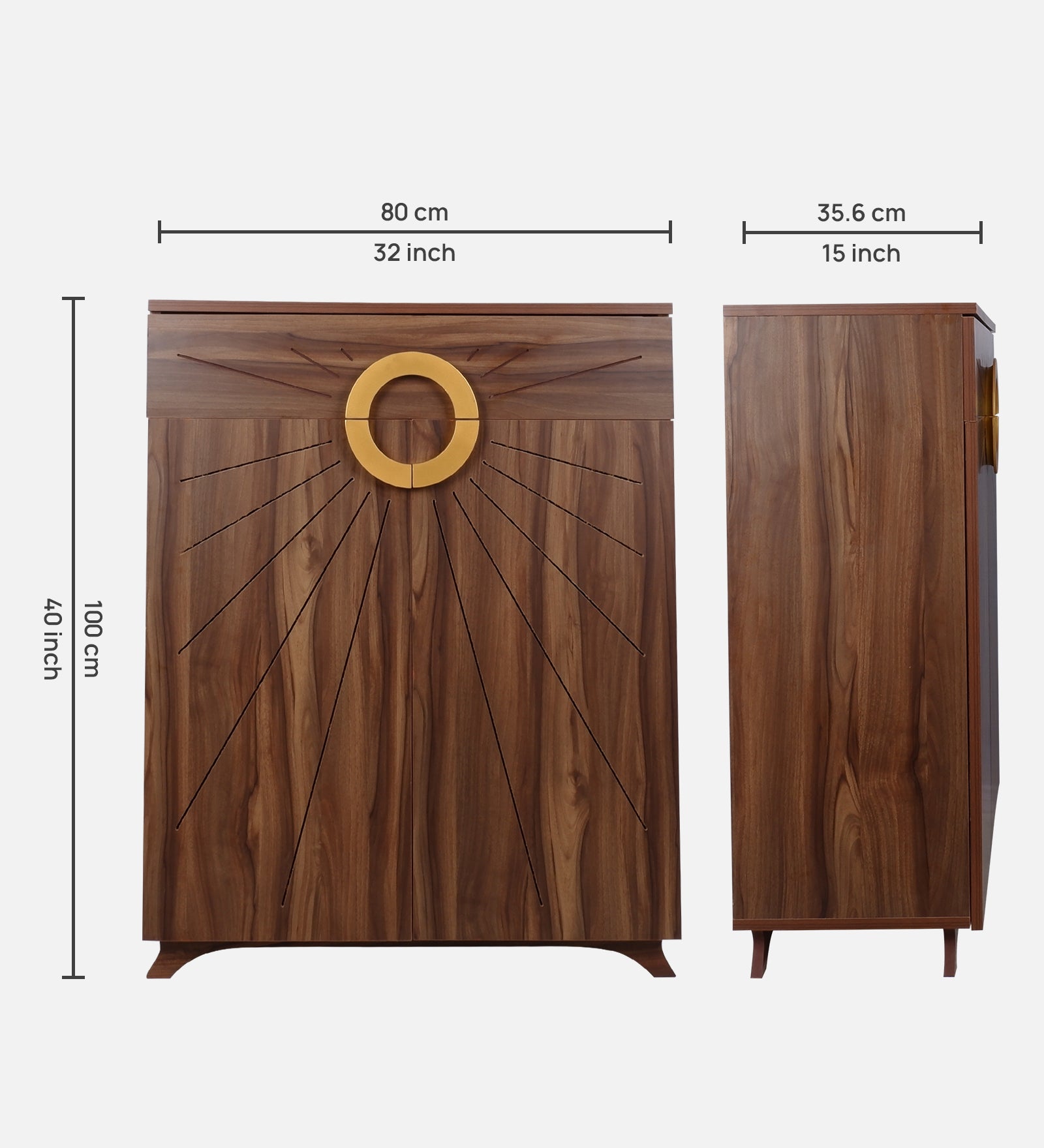 Aster 16-Pairs 2 Door Shoe Cabinet with Drawer - Walnut Finish - additional angle 5