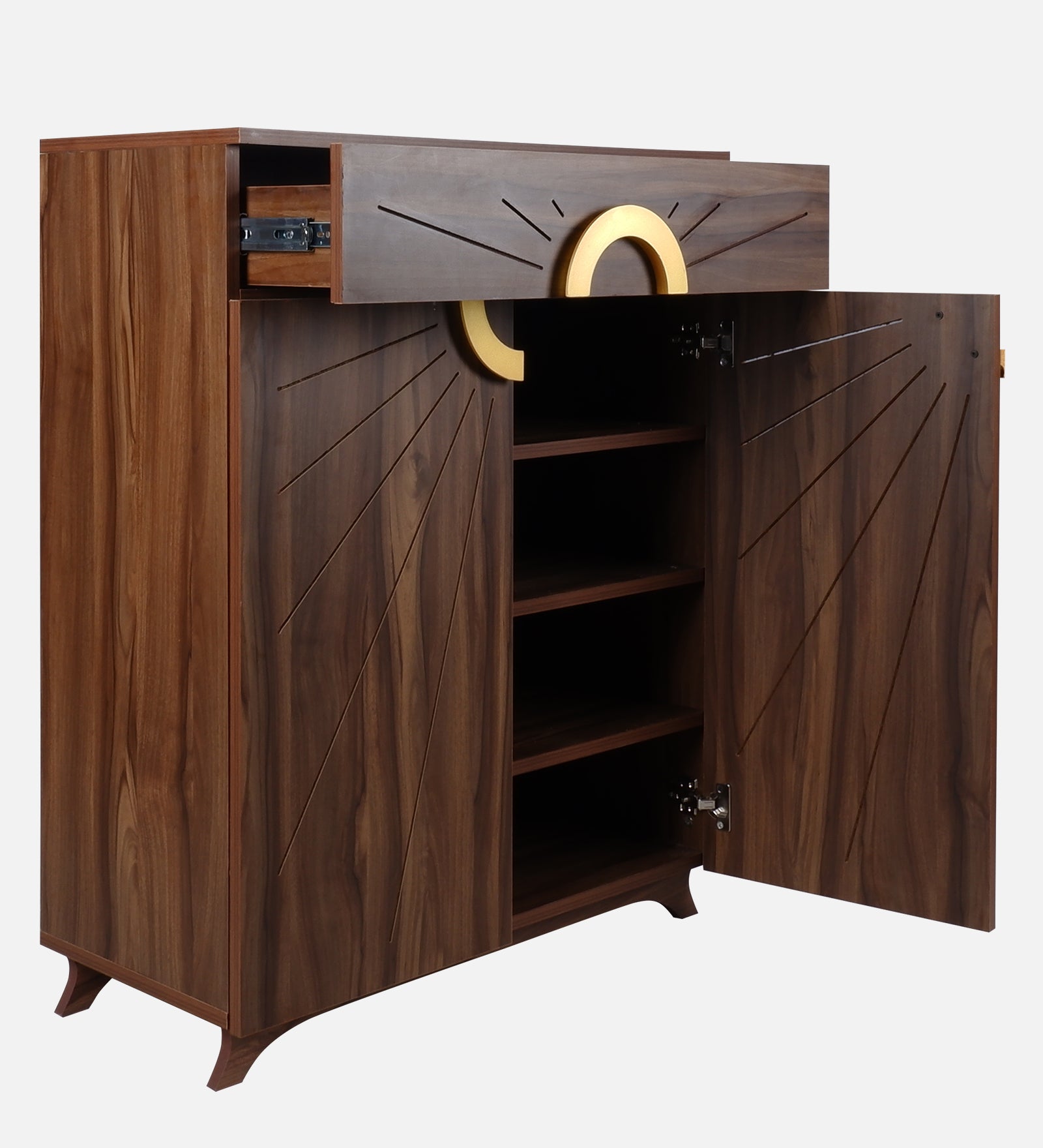 Aster 16-Pairs 2 Door Shoe Cabinet with Drawer - Walnut Finish - additional angle 9