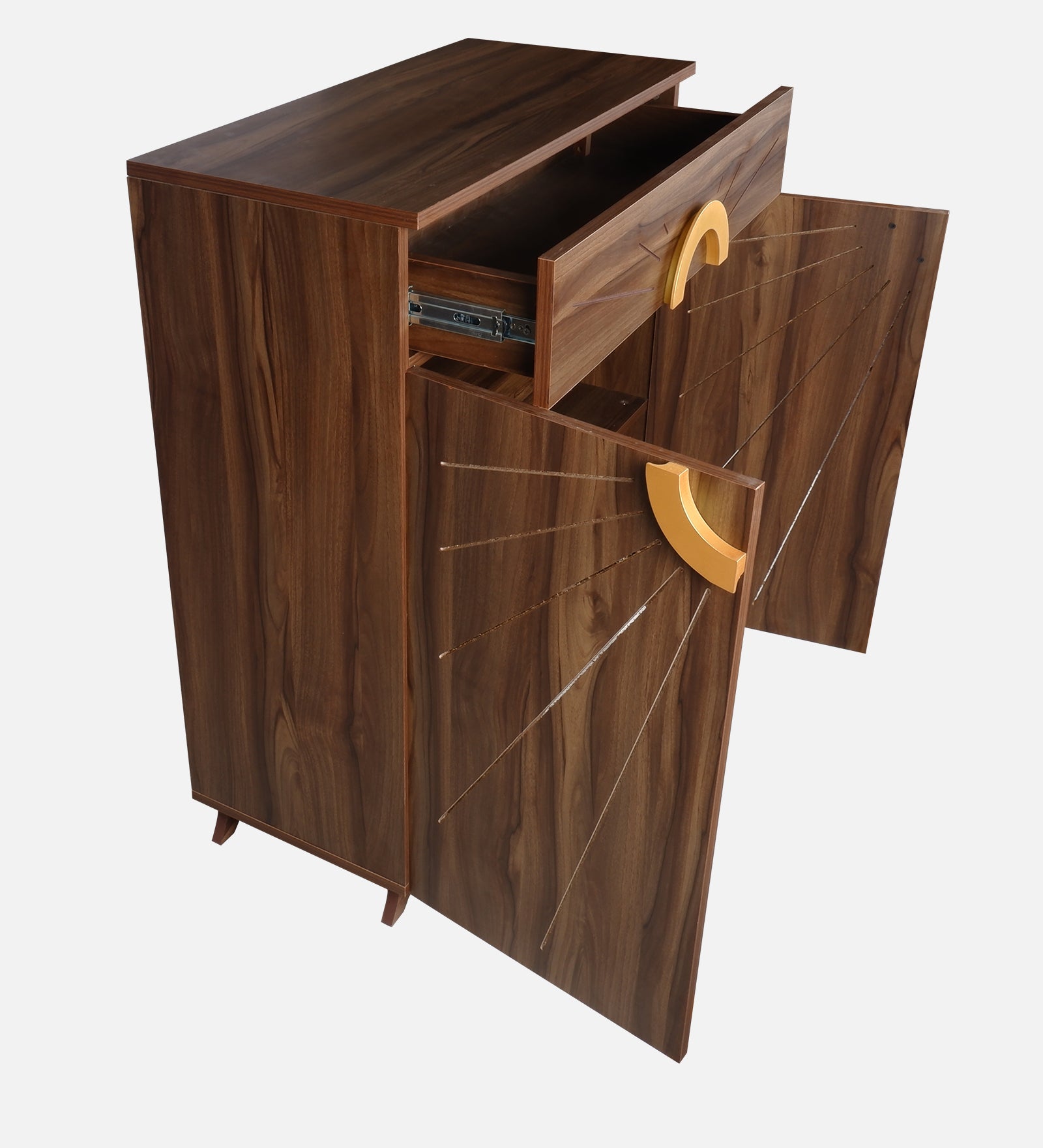 Aster 16-Pairs 2 Door Shoe Cabinet with Drawer | Walnut Finish